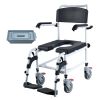 VEVOR Shower Commode Wheelchair with 4 Lockable Wheels, Footrests, Flip-up Arms, 3-Level Adjustable Height, 5L Removable Bucket, 350 LBS Capacity
