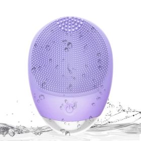 High Frequency Vibration Silicone Facial Cleansing Brush USB Rechargeable Electric Waterproof Silicone Facial Cleanser Thanksgiving Gift Christma (Option: Purple)